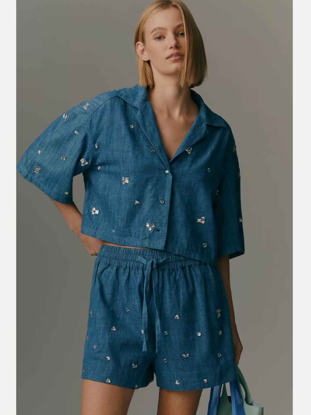 NWT ANTHROPOLOGIE PILCRO HIGH-RISE CHAMBRAY DRAWSTRING SHORTS